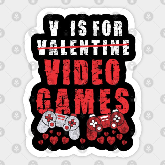 V Is For Video Games Funny Valentines Day Gamer Boy Men Sticker by Pannolinno